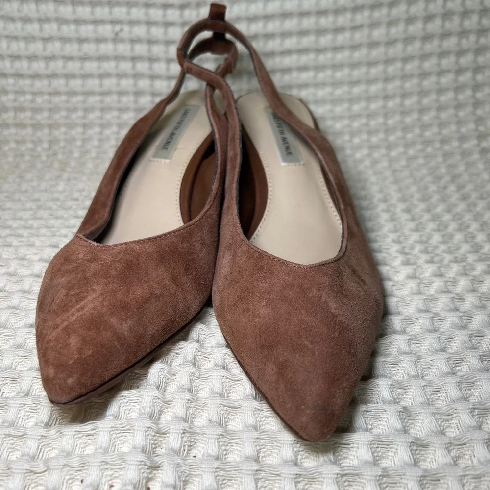 Saks Fifth Avenue Women Brown Pointed Toe Slingback Block Heel‎ Shoes Size 6